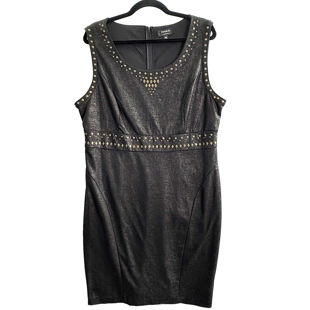 TORRID Women Vegan Leather Rhinestones Pencil Sleeveless Dress Sz 18 Black 77-26